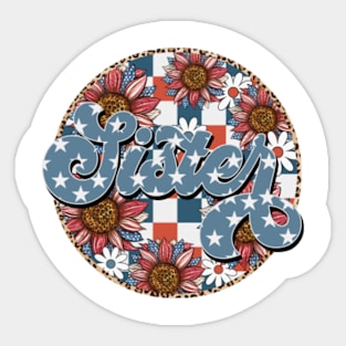 Groovy Sunflower Sister American 4th Of July Mom Womens Sticker